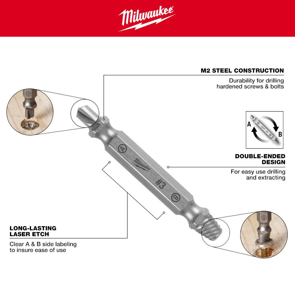 Milwaukee M2 Steel Screw Extractor Set 4pc 49-57-9001 from Milwaukee