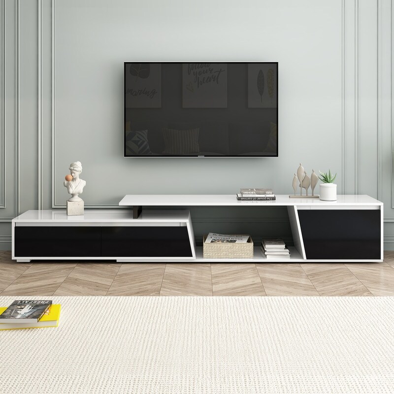 Minimalist Extendable TV Stand  TV Cabinet with 2 Drawers and 1 Cabinet  Modern Media Console for TVs Up to 100''