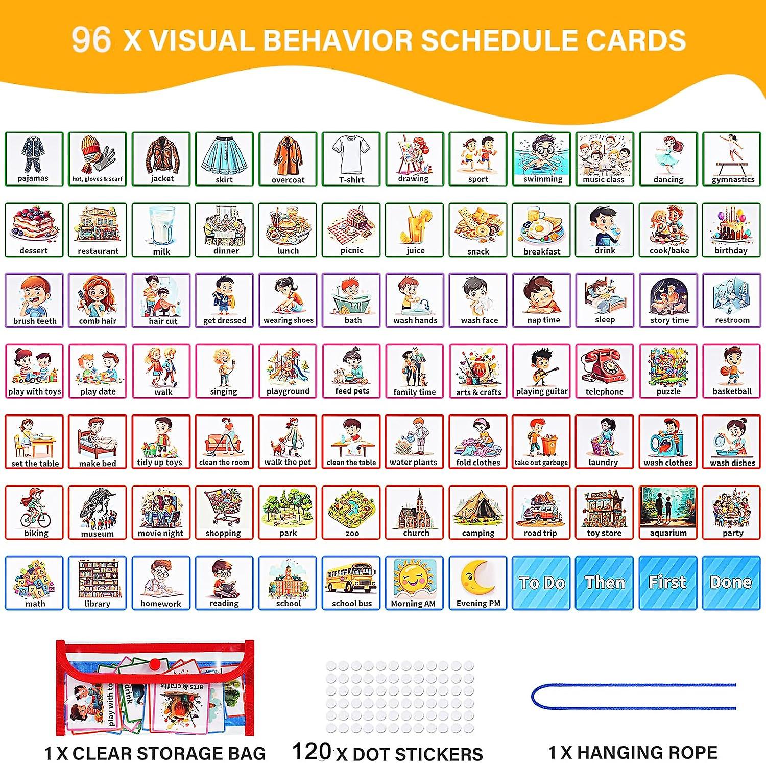 Auniq Visual Schedule For Kids， 2 In 1 Daily Visual Planner Chore Chart With 96 Pcs Kids Routine Cards Autism Learning Materials， Behavioral Tool Wall