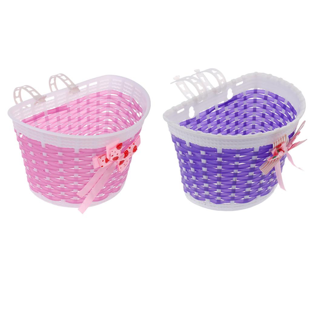 2 Pcs Girl bike Front Basket For Front / Handlebar Mountable Basket and Pink