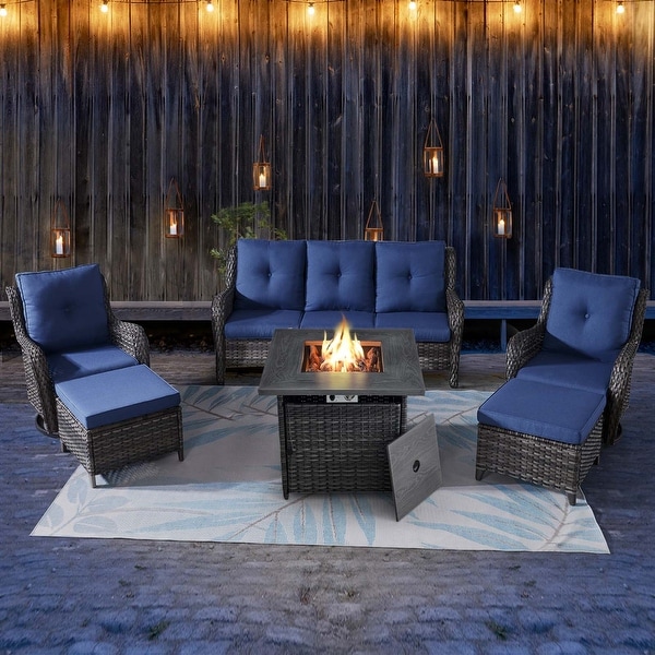 Outdoor Swivel Chairs with Sofa and Fire Pit Table