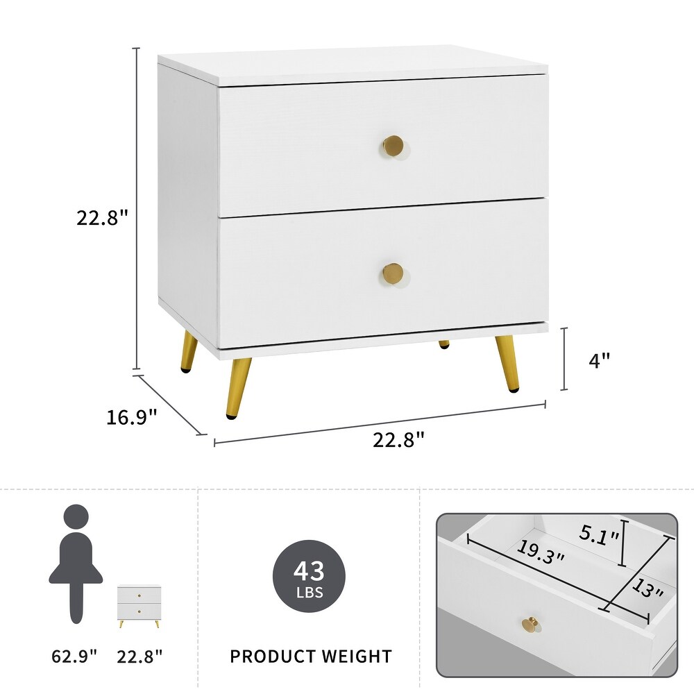 Holton Wood Nightstand with 2 Drawers Bedside Bed Table Cabinet White