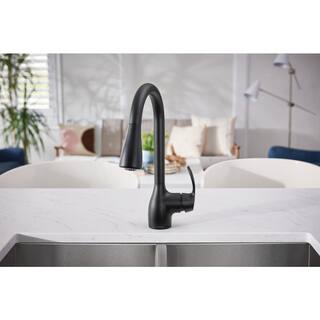 MOEN Kleo Single-Handle Pull-Down Sprayer Kitchen Faucet with Reflex and Power Clean in Matte Black CA87011BL