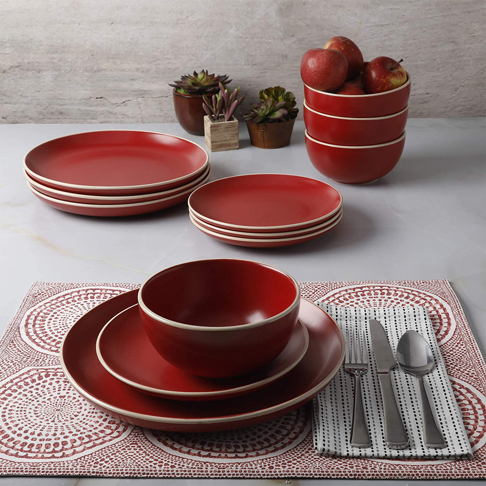 Gibson Rockaway 12Pc Matte Stoneware Dinnerware Set, Plates and Bowls (Open Box)