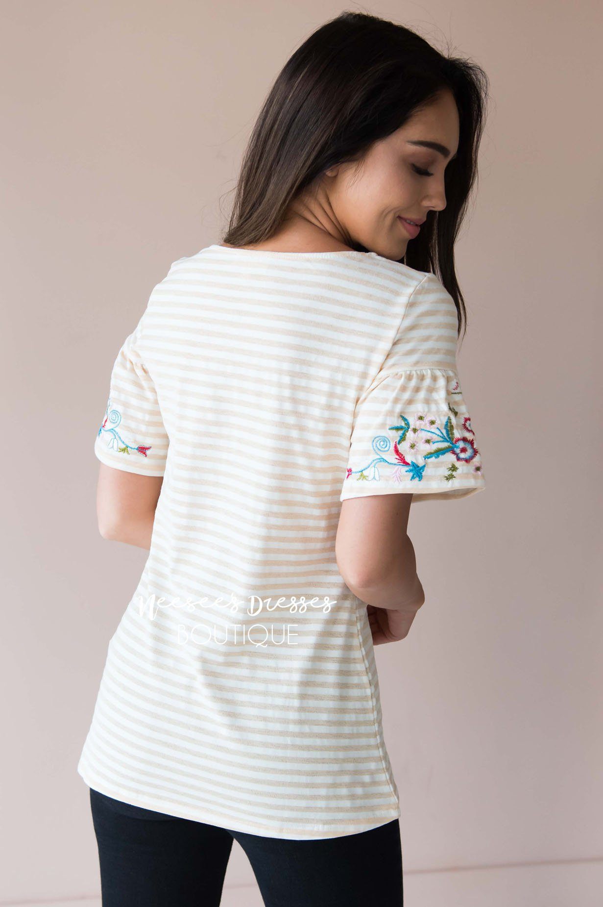 Fall in Line Embroidered Sleeve Top