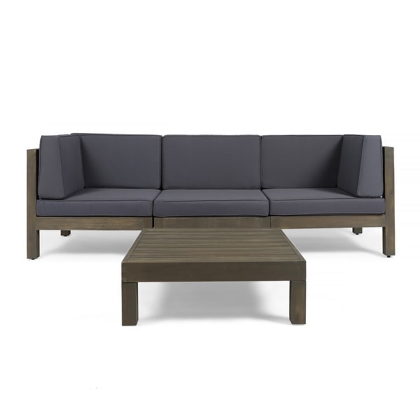 Oana Outdoor 3Seater Acacia Wood Sectional Sofa Set with Coffee Table by Christopher Knight Home