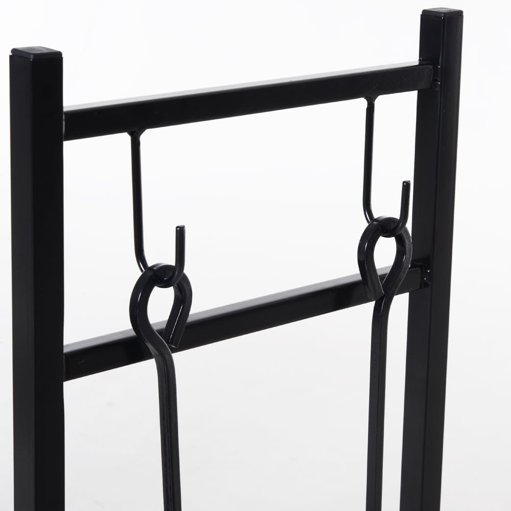 Outsunny Wrought Iron Metal Heavy Duty Firewood Rack Indoor   Outdoor with Fireplace Tool Set