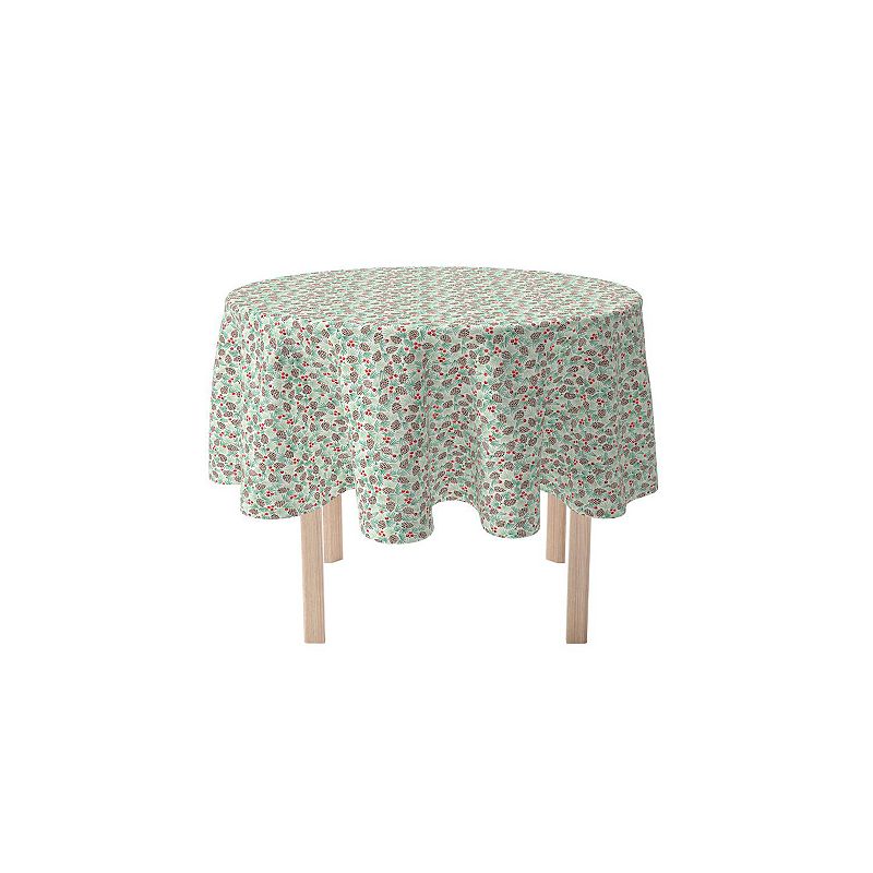 Round Tablecloth， 100% Polyester， 70 Round， Holiday Foliage and Berries