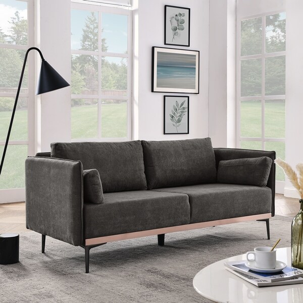 Modern Sofa 3Seat Couch with Stainless Steel Trim