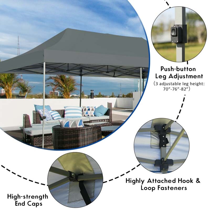 10 x 20 FT Pop Up Canopy Tent Portable Folding Event Party Tent Adjustable with Roller Bag