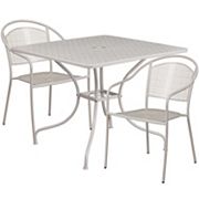 Emma and Oliver Commercial Grade 35.5 Square White Patio Table Set-2 Round Back Chairs