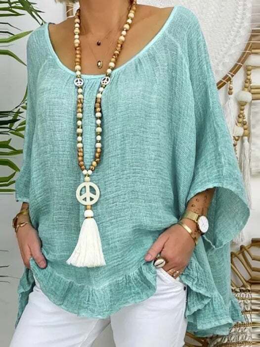 Casual Cotton And Linen Shift Blouse