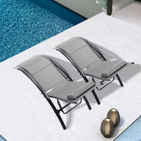 2 Pieces Outdoor Patio Adjustable Aluminum Recliner Lounge Chair Set