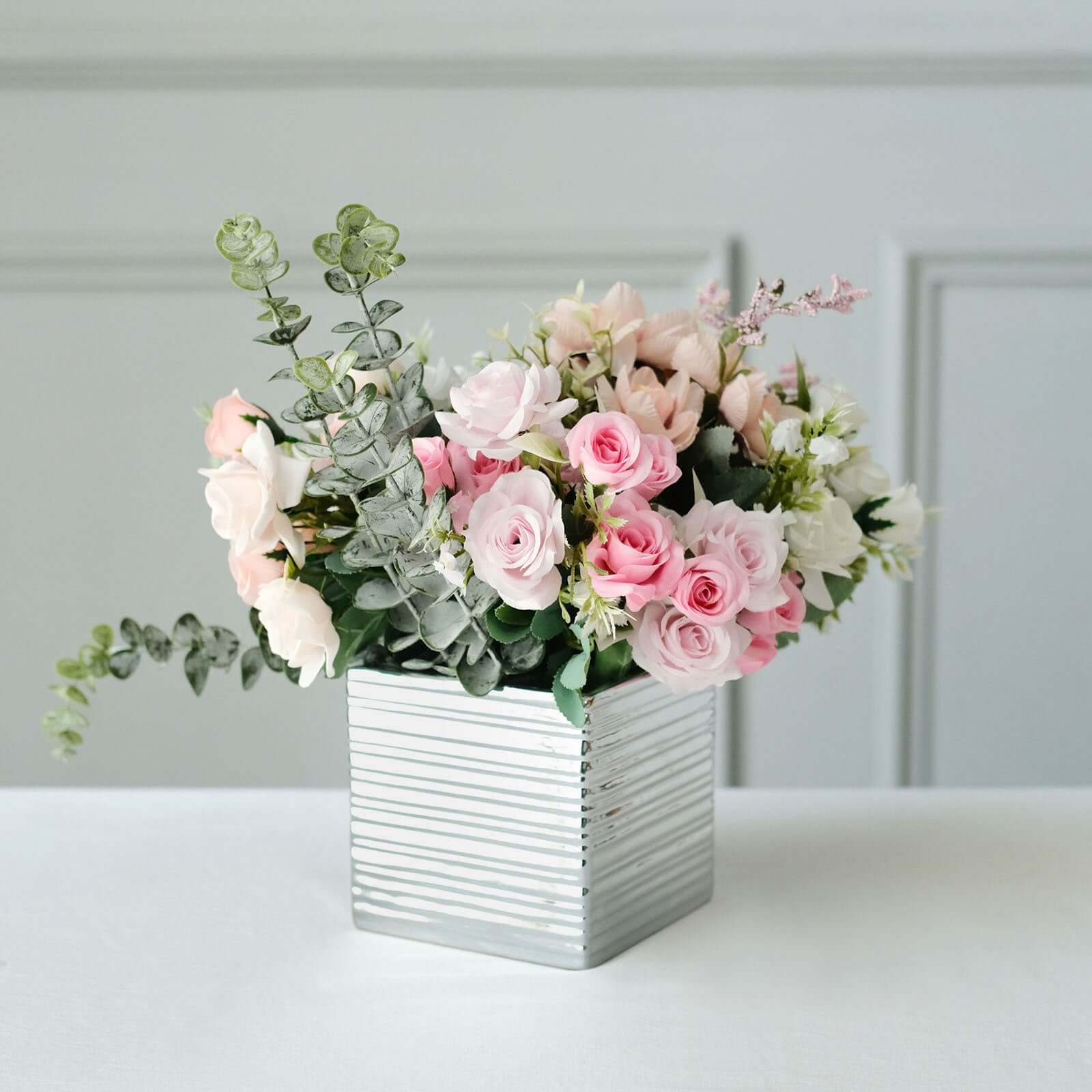 2 Pack Silver Brush Textured Ceramic Square Flower Plant Box, Cube Shaped Planter Pots 5