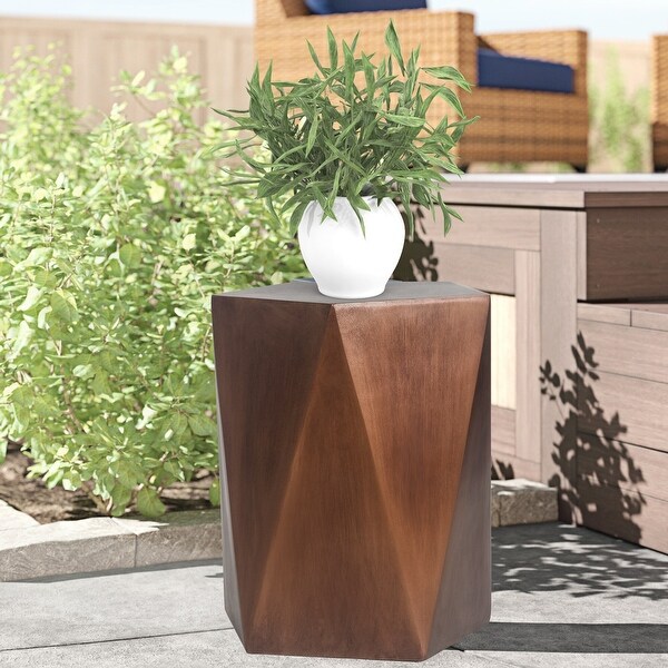 Adeco Modern Concrete End Side Table Indoor Outdoor Hexagon Accent