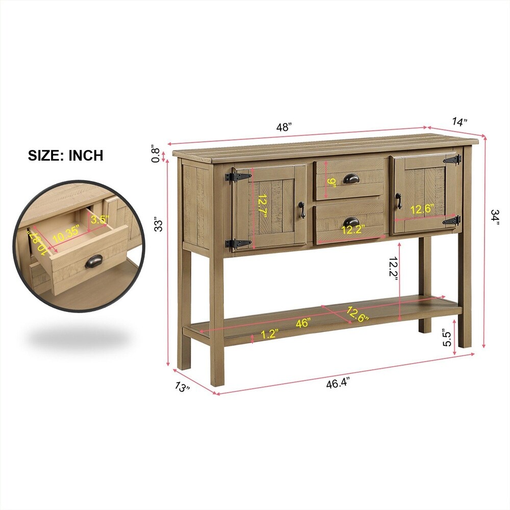 Retro Style Solid Wood Sideboard Console Table with 2 Drawers