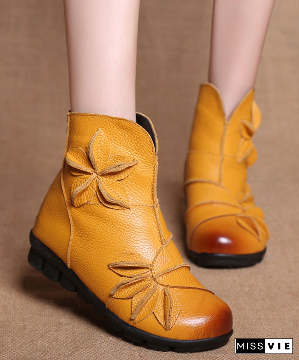 Yellow Boots Comfortable Handmade Splicing Floral