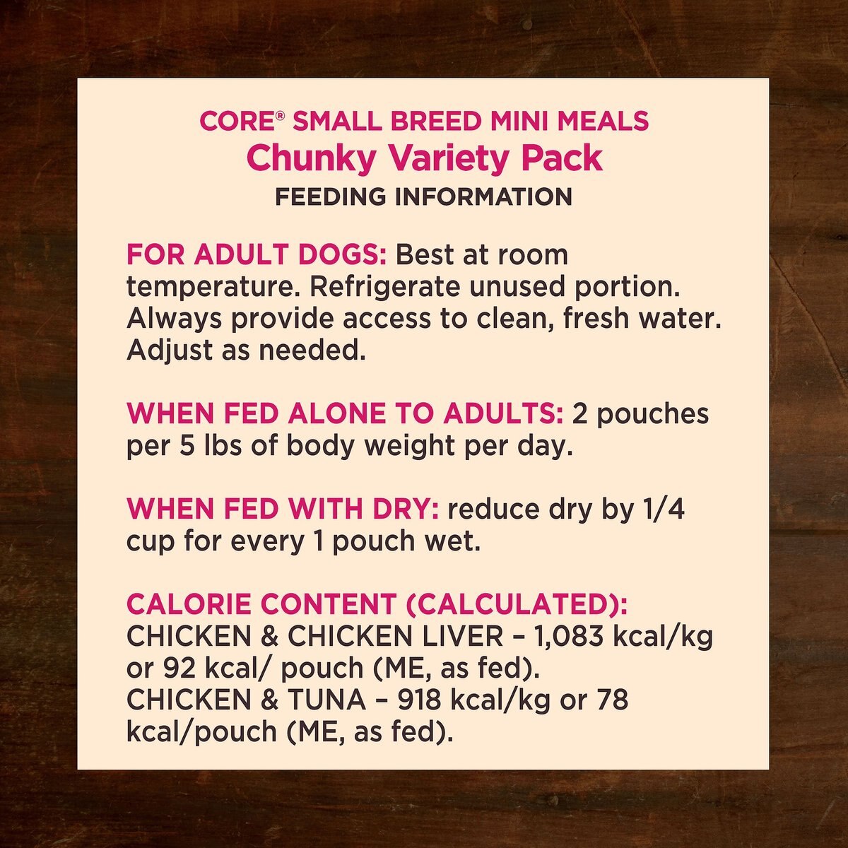 Wellness CORE Mini Meals Chicken and Chicken Liver， Chicken and Tuna Variety Pack Dog Food Pouches