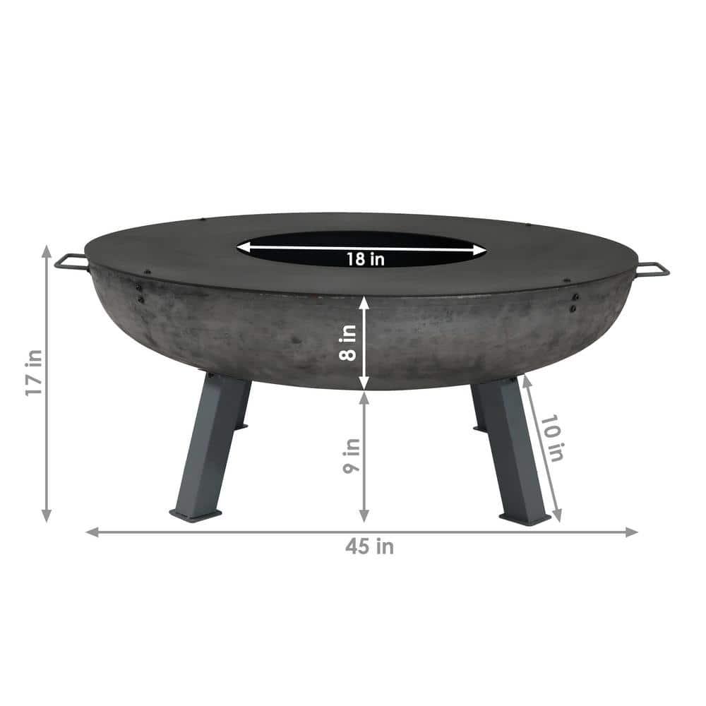 Sunnydaze Decor 45 in x 17 in Round Cast Iron Wood Burning Fire Pit with Cooking Ledge