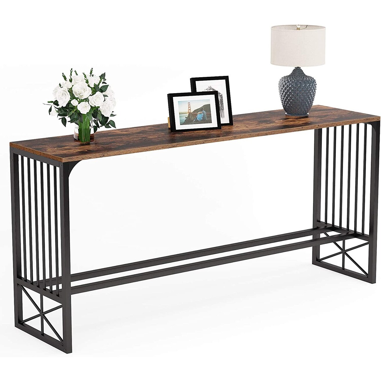 70.9 inch Extra Long Sofa Table， Rustic Industrial Entryway Console Table