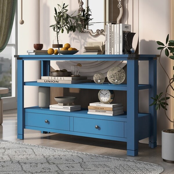 Modern Wood Sofa Table Console Table with 2 Drawers and 2 Shelves