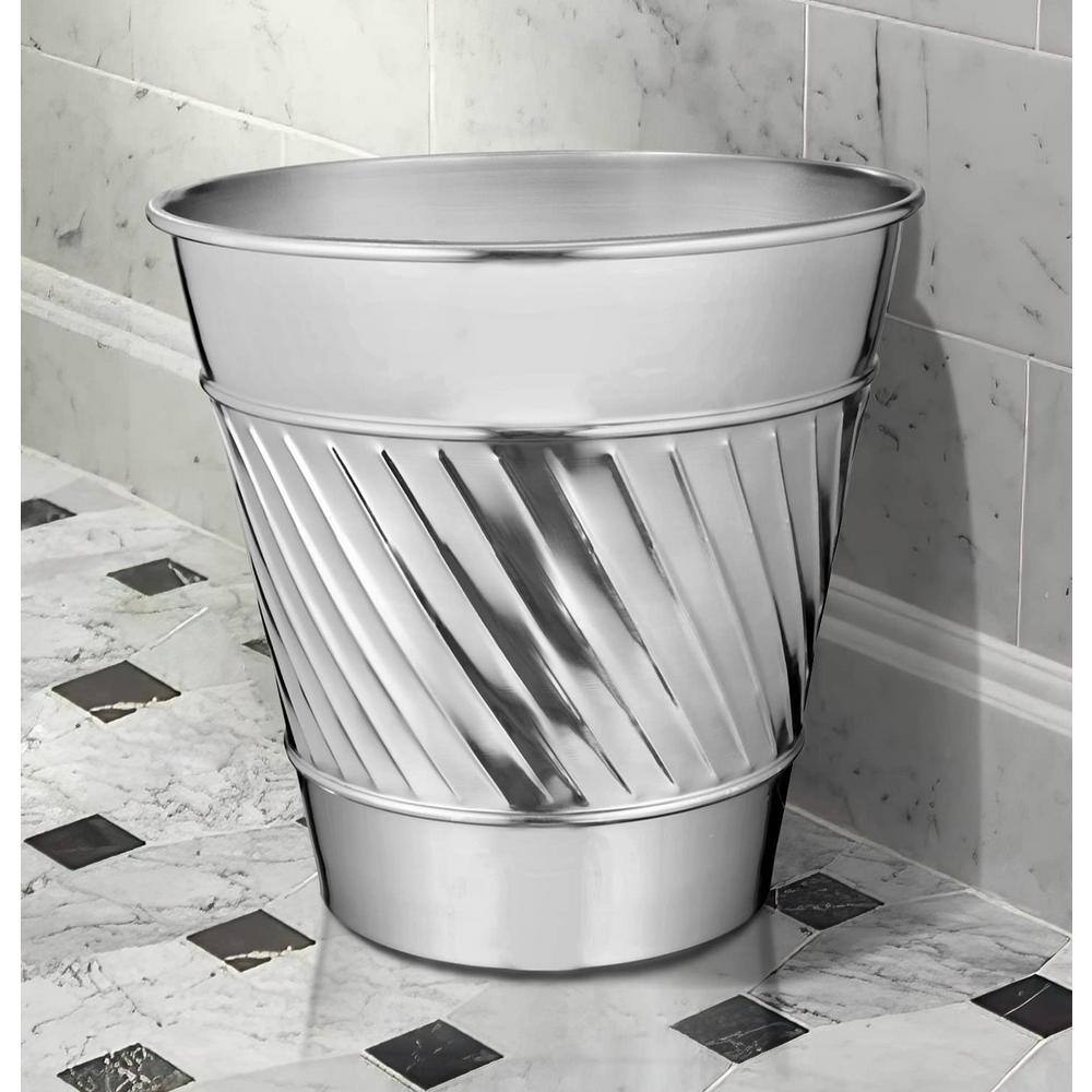 Monarch Abode Handcrafted Crest and Wave Embossed Metal Wastebasket (Nickel) 39328