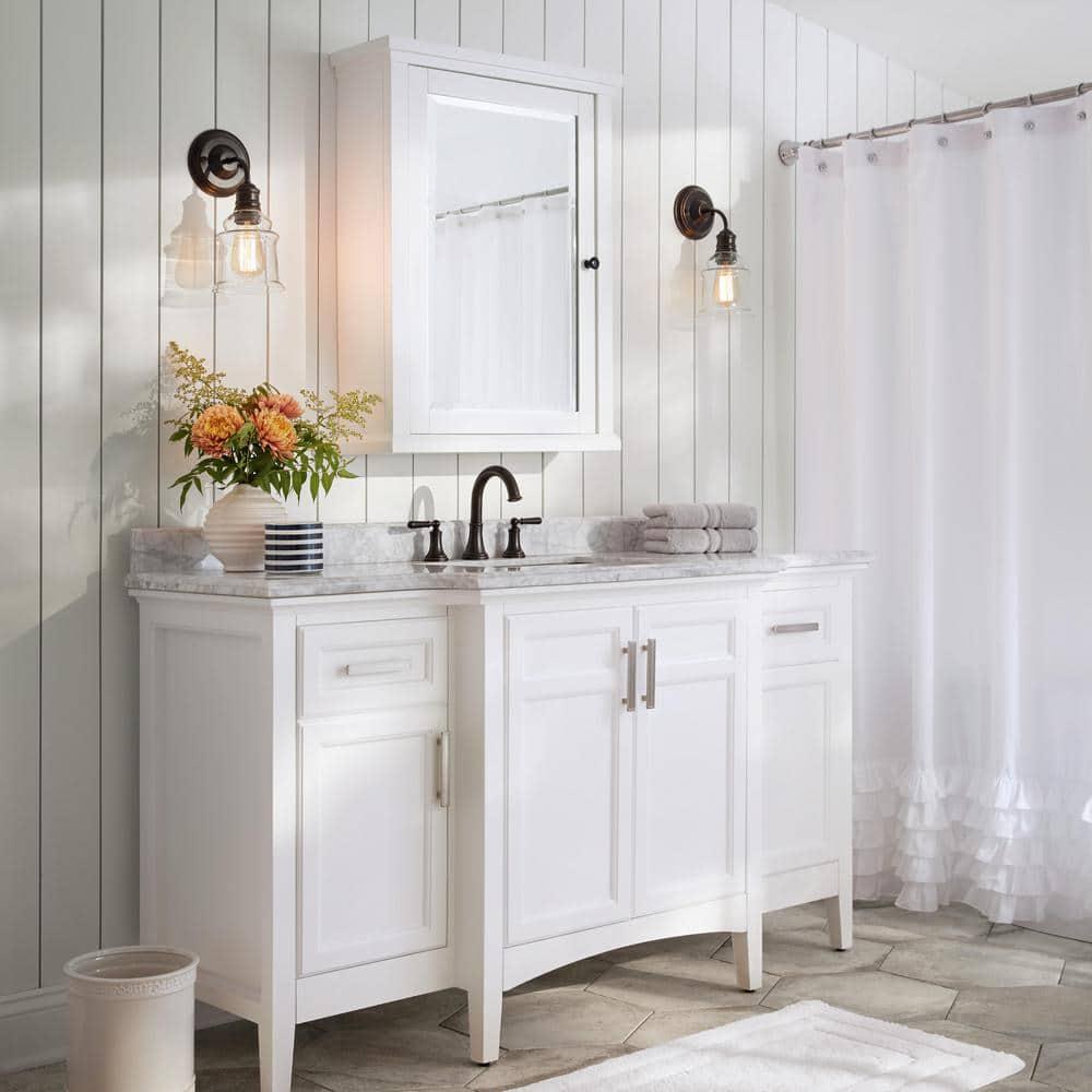 Home Decorators Collection Sassy 60 in W x 22 in D x 35 in H Bath Vanity in White with Marble Vanity Top Single Sink in Carrara White