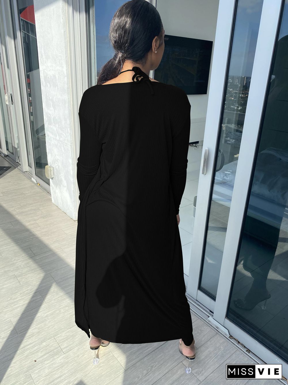 Sexy Low Cut Sleeveless Sling Jumpsuit Long Coat 2 Piece Set