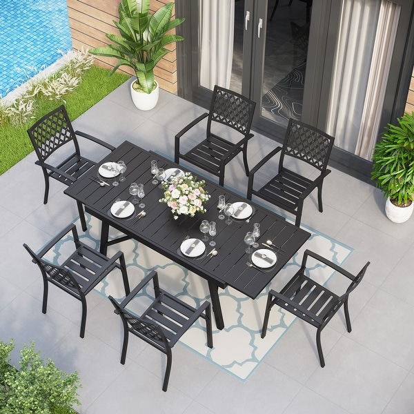 MAISON ARTS Outdoor Patio Dining Set of 7/9 with Metal Expandable Rectangular Dining Table and Metal Chairs