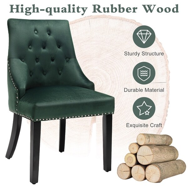 Velvet Dining Chair Upholstered Tufted Armless w/ Nailed Trim and Ring