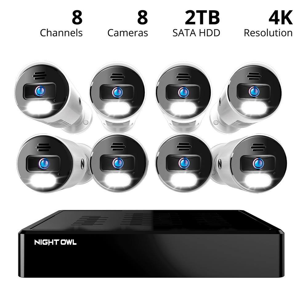 Night Owl BTN8 Series 8-Channel 4K Wired NVR Security System with 2TB Hard Drive and (8) 4K IP Spotlight 2-Way Audio Cameras BTN82L-88-B