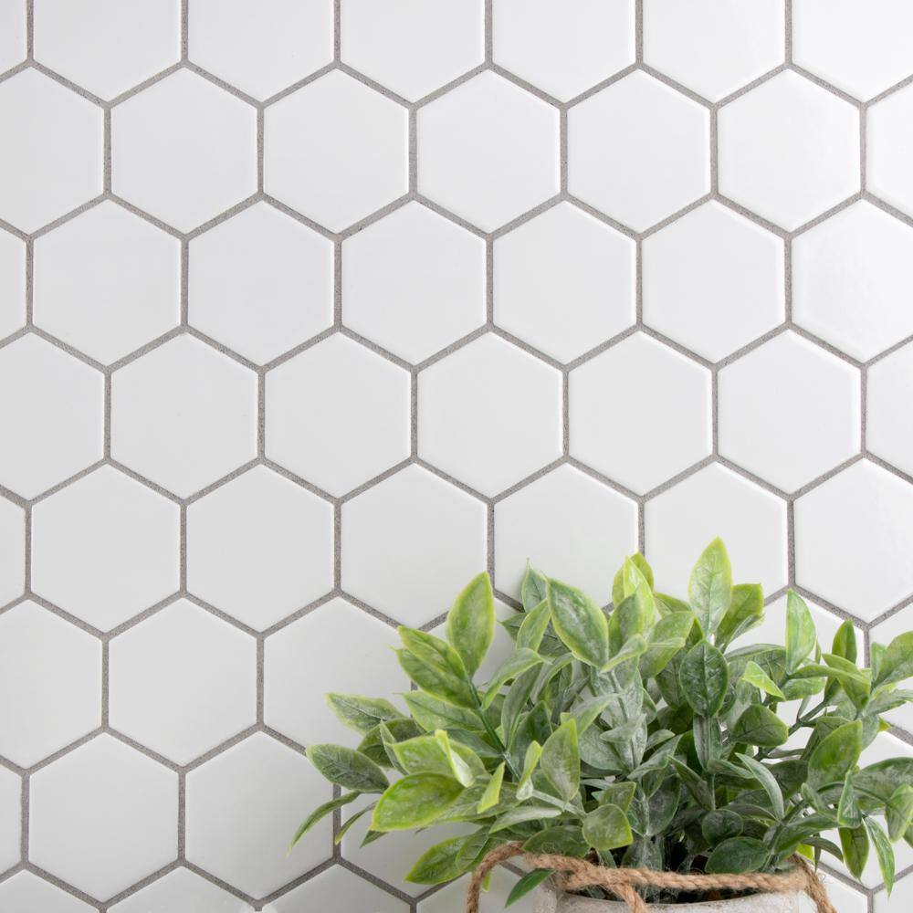 Merola Tile Metro 2 in. Hex White Porcelain Mosaic Tile (10.0 sq. ft.Case) FXLM2HGW