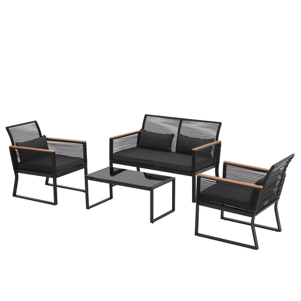 Outdoor 4piece Wicker Patio Conversation Set