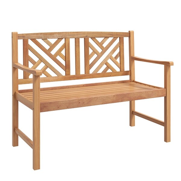 Costway Patio Acacia Wood 2Person Slatted Bench Outdoor Loveseat