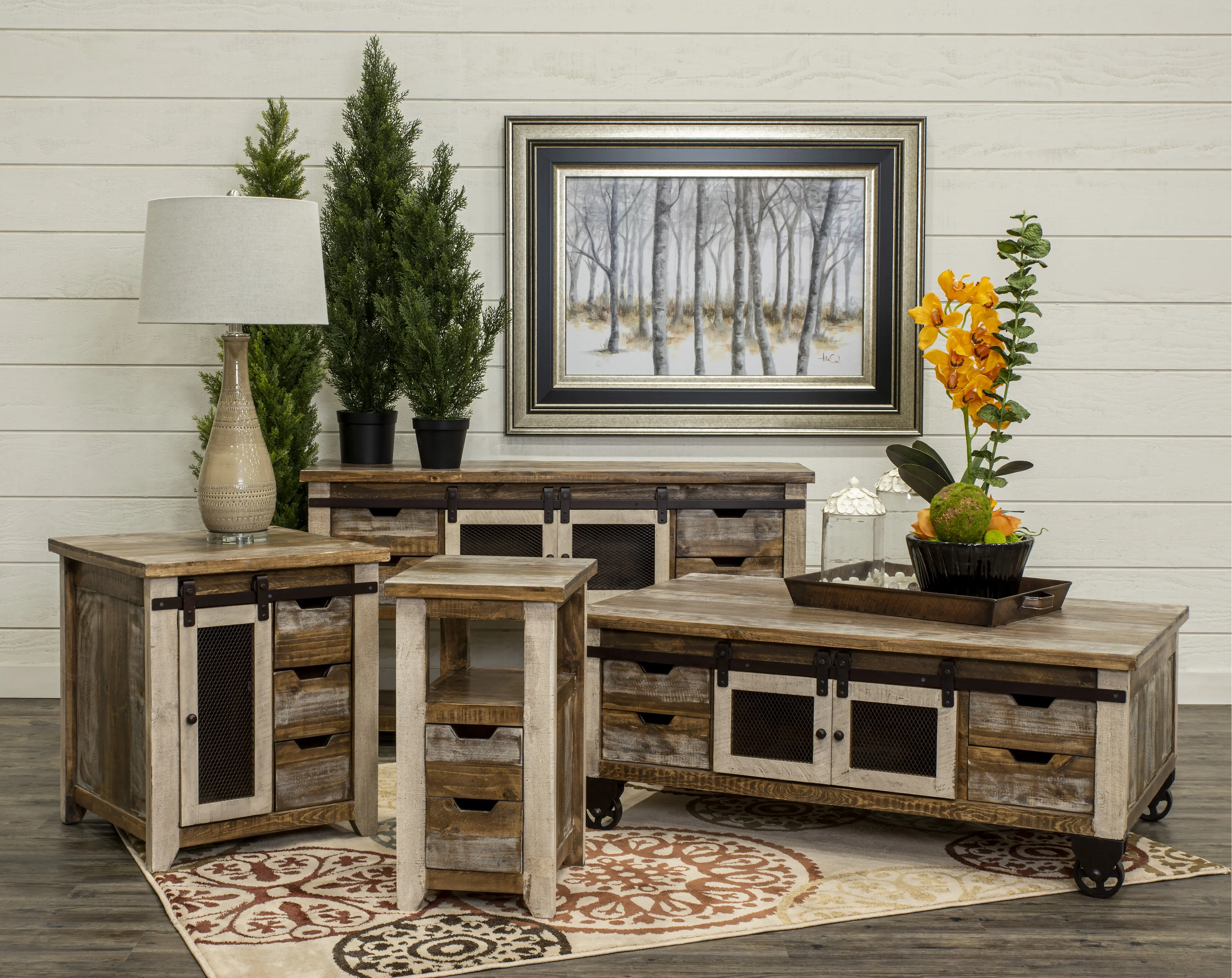 Antique Pine Rustic Pine Coffee Table with Iron Accents