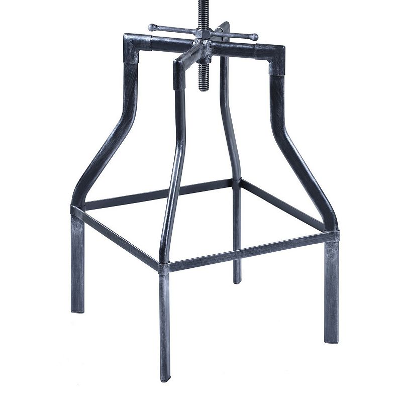 Round Wood Top Adjustable Barstool with Sculpted Metal Legs， Gray