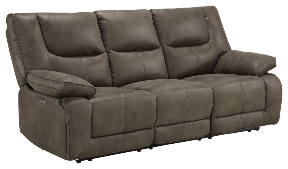 Leatherette Power Recliner Sofa With Pillow Top Arms And Split Back  Gray   Contemporary   Sofas   by VirVentures  Houzz