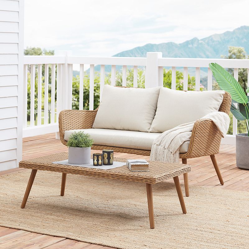 Crosley Landon Wicker Outdoor Conversation Loveseat and Coffee Table 2-piece Set