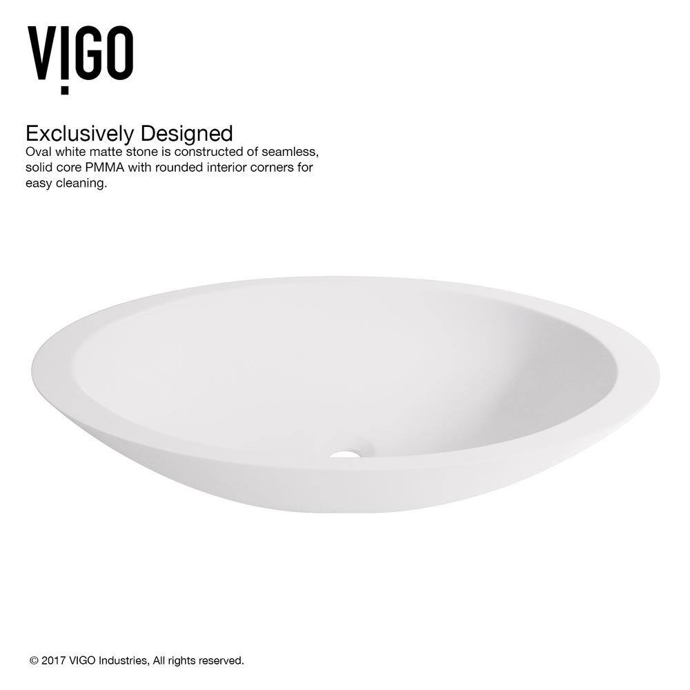 VIGO Wisteria Modern White Matte Stone 23 in. L x 14 in. W x 4 in. H Oval Vessel Bathroom Sink VG04011