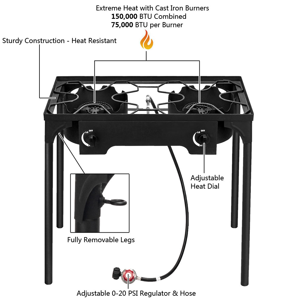 Winado Double Stove Propane Burner Portable 2 Cooker 150000 BTU BBQ Camping Grill