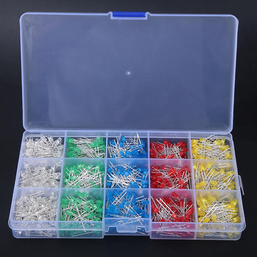 1000Pcs Assorted Color Red/Yellow/Blue/Green/White 3mm LED Light Emitting Diode Kit Box