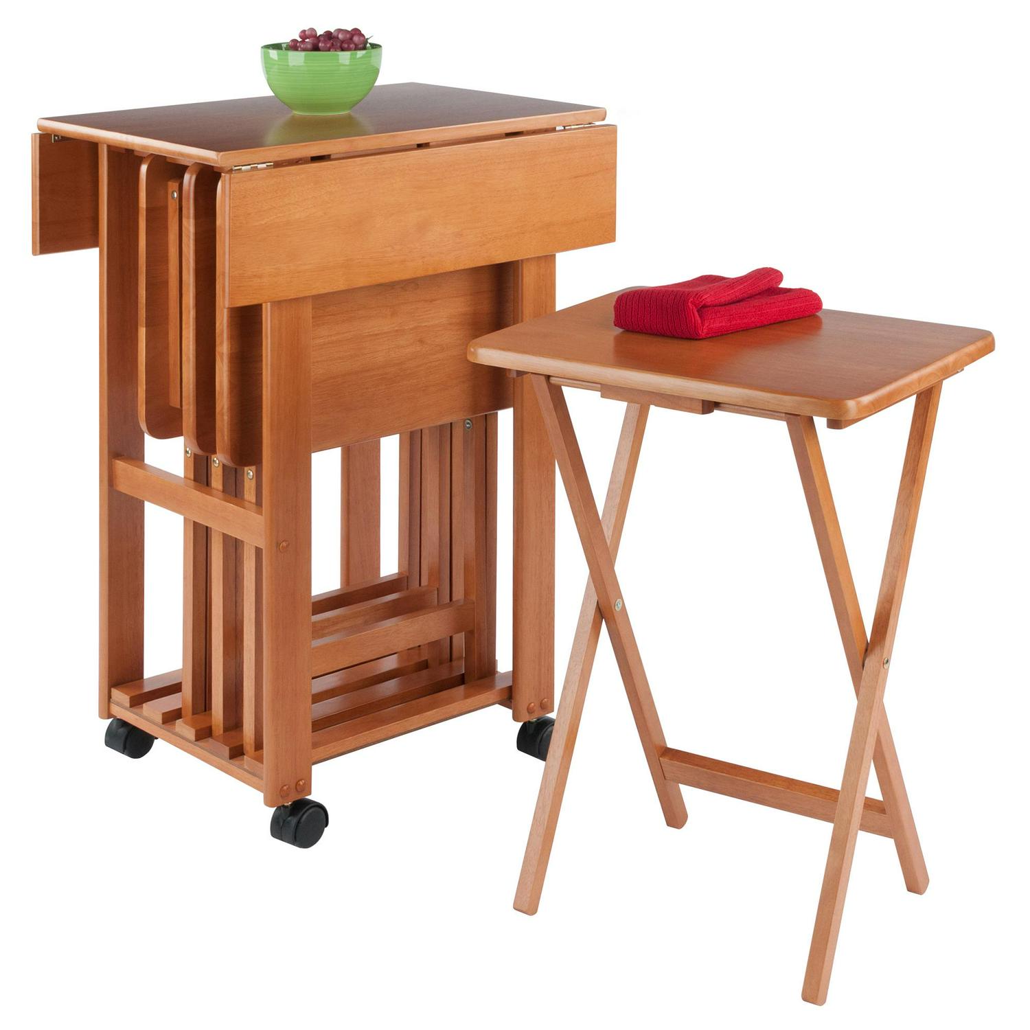 Winsome Wood Sophia 5-Pc Snack Table Set， Teak Finish