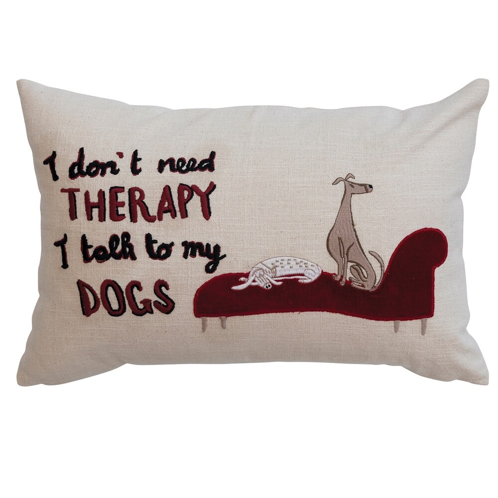 Cotton Lumbar Pillow Cover with Dog Illustration and Message