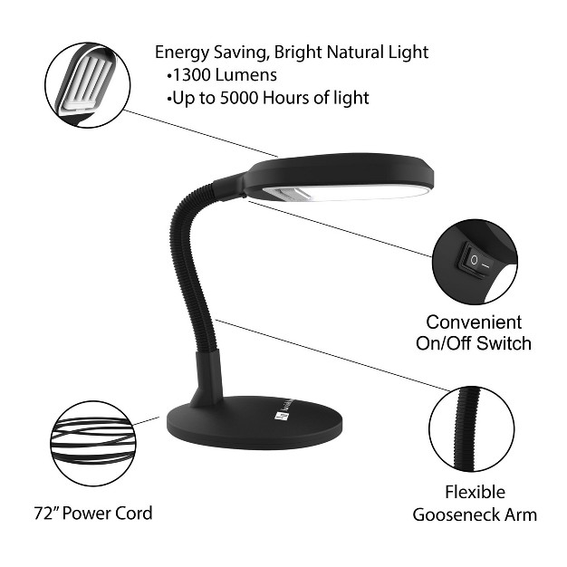 Hastings Home Sunlight Desk Lamp Bright Directional Lighting With Adjustable Gooseneck