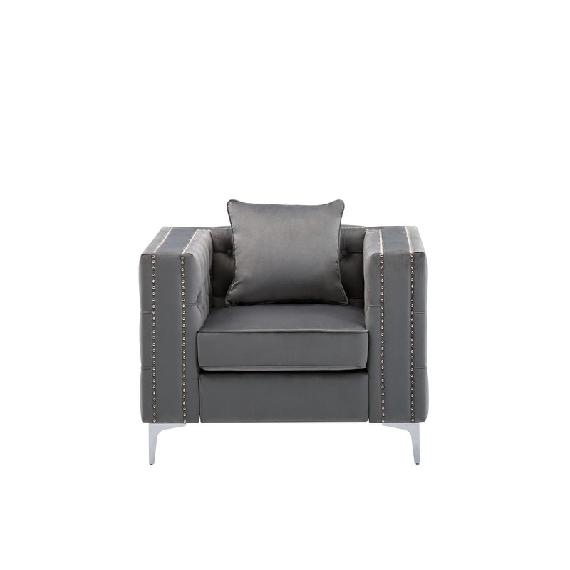 Velvet Fabric Accent Chairs Club Chairs with Nailhead for Livingroom Modern Casual Single Sofa Arm Chair with Chrome Metal Legs