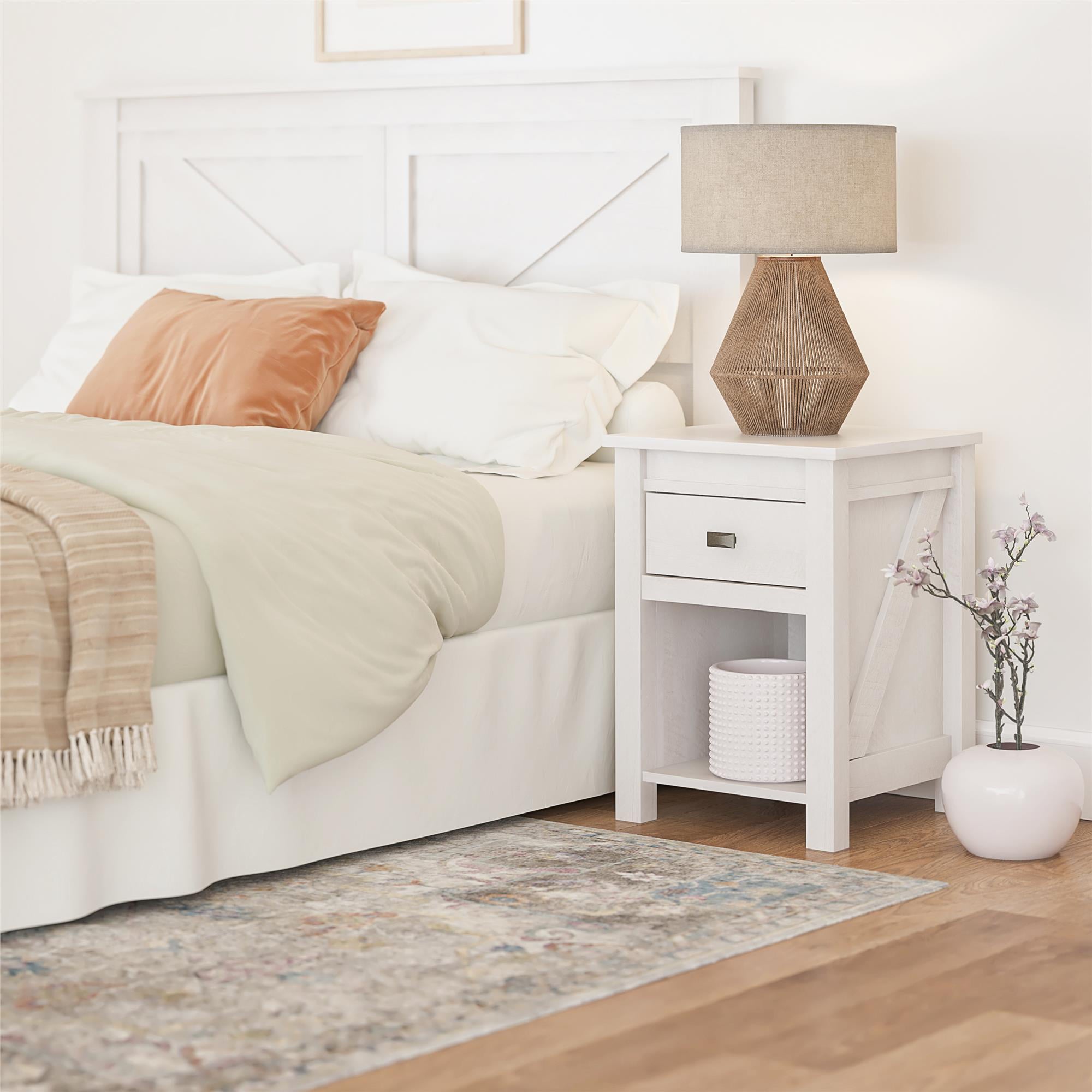 Woven Paths Scandi Farmhouse Nightstand, Ivory Oak