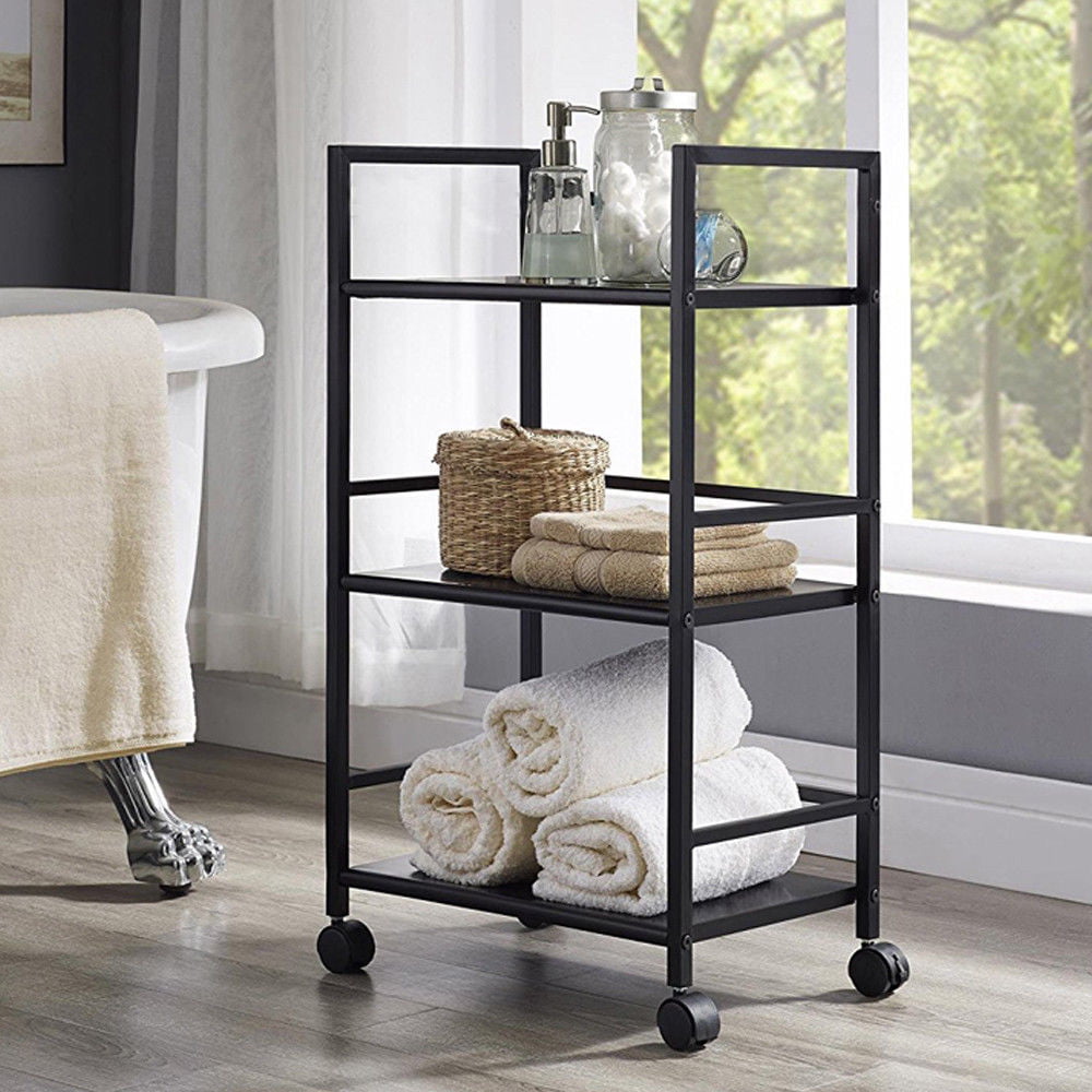 UBesGoo Heavy Duty 3-Tier Rolling Adjustable Cart Organization Bedroom Bath Cart Black