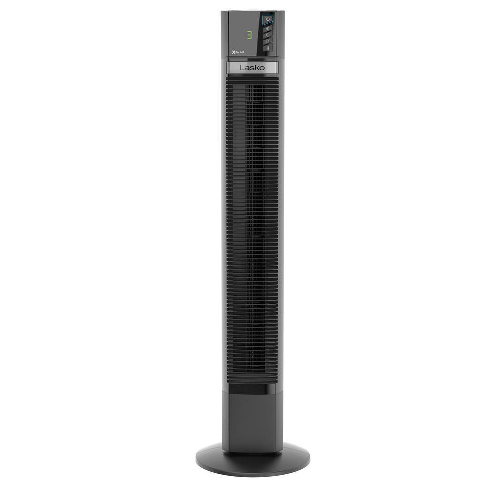 Lasko 48 in. 4 Speeds Xtra Air Tower Fan in Black with Carry Handle Oscillating Remote Control Nighttime Setting Timer T48335