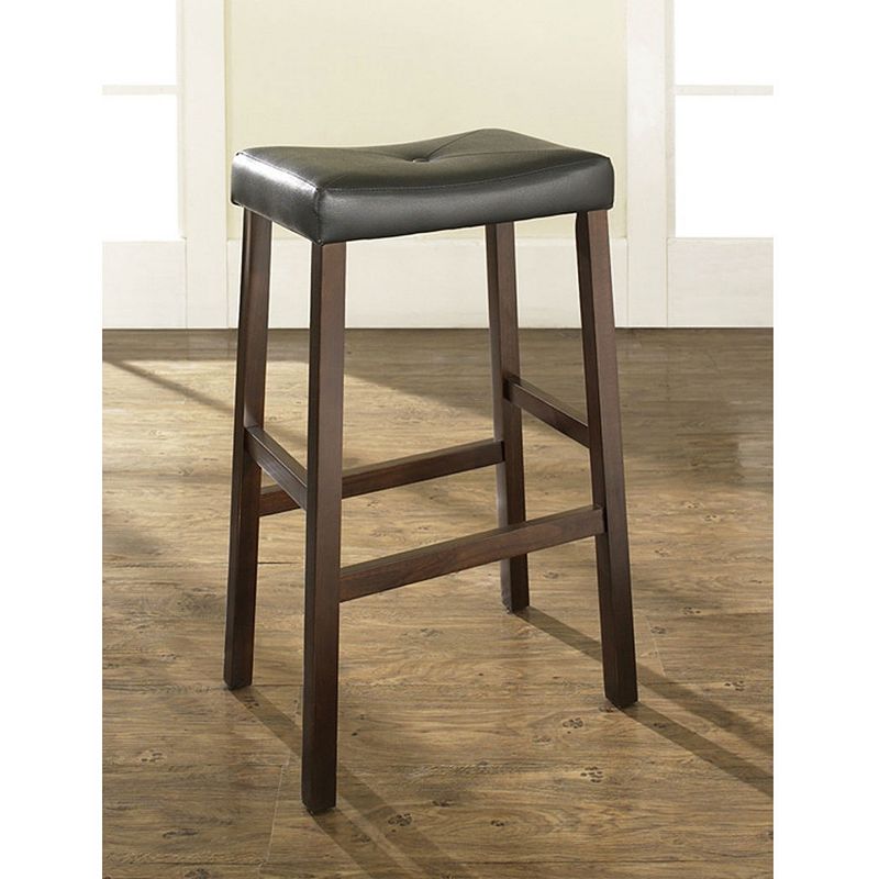 Set Of 2 - Upholstered Faux Leather Saddle Seat Barstool In Mahogany