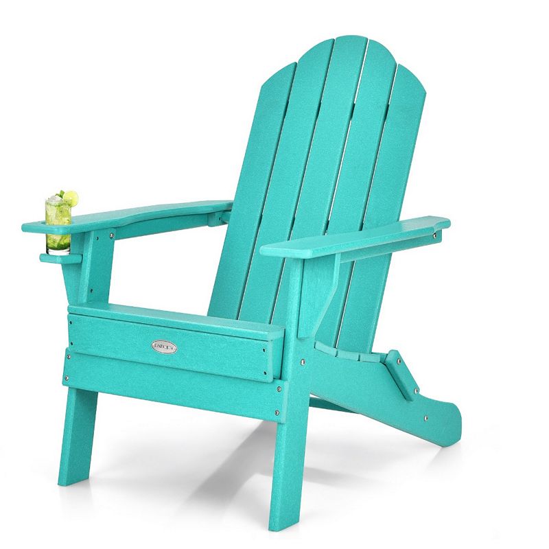 Foldable Weather Resistant Patio Chair with Built-in Cup Holder